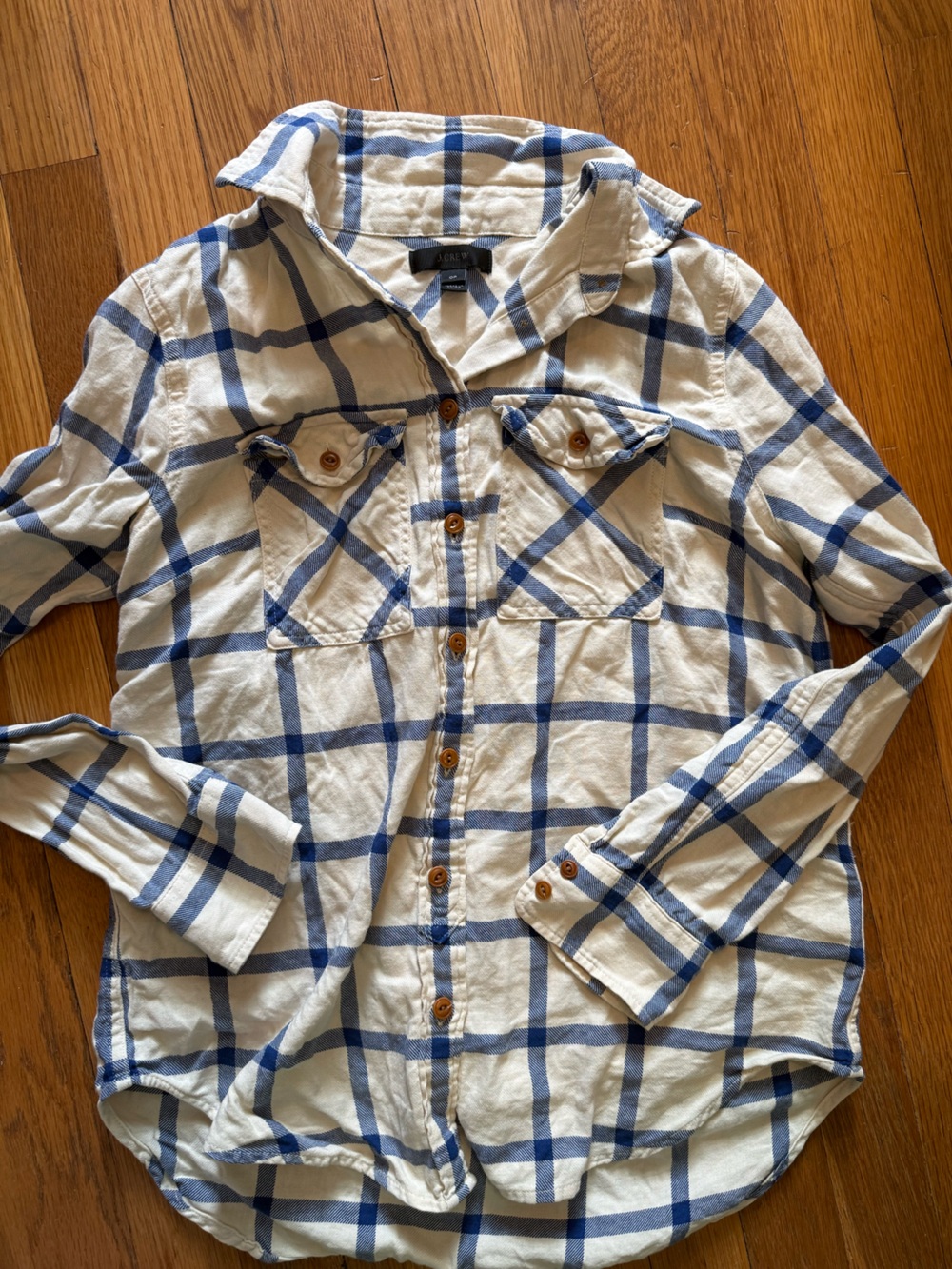 J. Crew Long-Sleeve Blue & Cream Plaid Button-Up Shirt